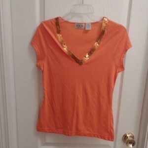 MKM Designs,Orange Sequin Cap Sleeve Tee